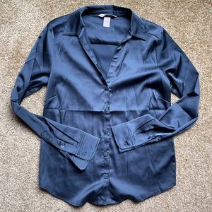 NWOT Deep Teal Zara Satin Button Up LS